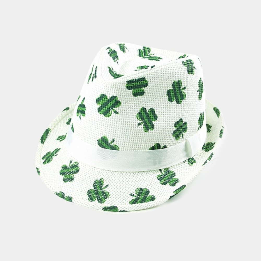 St. Patrick's Day Clover Paper Straw Fedora Hat